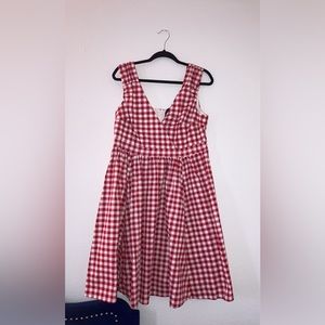 Torrid Retro Chic Red White Picnic Plaid Gingham V-Neck Fit and Flare Dress